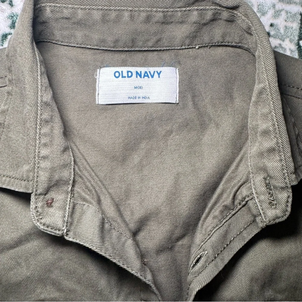 Old‎ Navy Boys Size M 8 Olive Green Cotton Long Sleeve Button Up Shirt Military